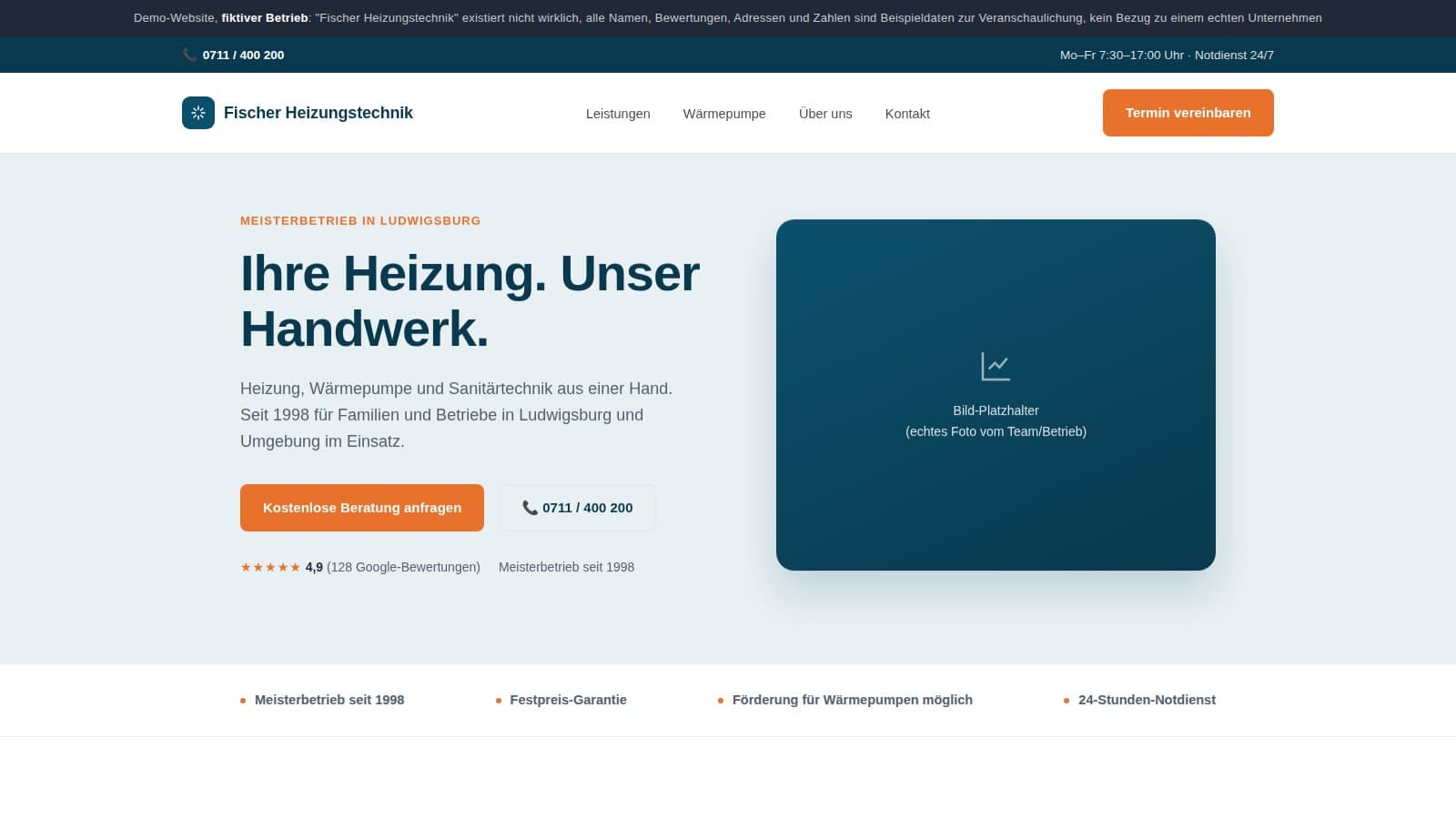 Vorschau der Demo-Website für Fischer Heizungstechnik
